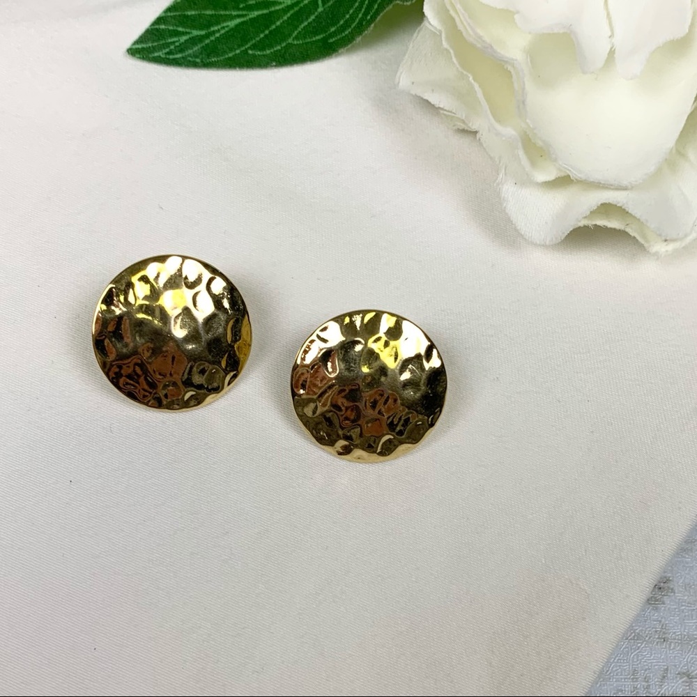 Vintage Gold Hammered Round Concho Earrings